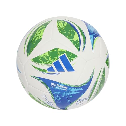 adidas Unisex-Adult MLS Training Soccer Ball,White/Green/Glory Blue/Solar Blue,5