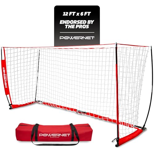 PowerNet Portable Soccer Goal, Soccer Net with Collapsible Steel Base, Pop Up Soccer Training Equipment, 1 Goal & Zipper Storage Bag (12 x 6 FT)