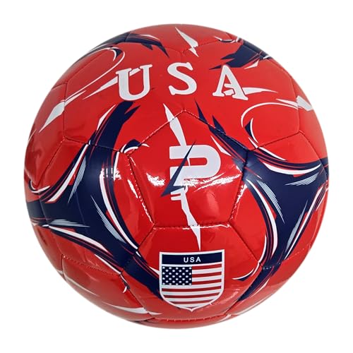 PLAYPRO Country Training Soccer Ball - Elite Edition - for All Ages - Size 2, 3, 4 and 5 (USA - RED, 5)