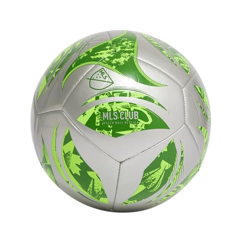 adidas MLS Club Soccer Ball, Silver Metallic/Green, 3