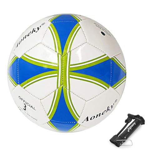 Aoneky 1-Pack Size 3 Soccer Ball - Eco-Friendly 2.5mm PVC Leather, Durable Machine-Stitched Design, Ball Pump Included