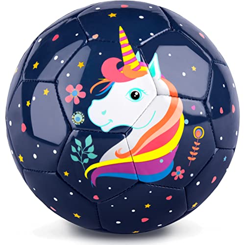 PP PICADOR Soccer Ball Size 3, Kids Soccer Ball for Girls Boys Toddler Ball with Pump Toys Gift Indoor Outdoor Sport(Dark Blue Unicorn)