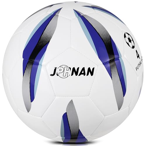 JPHNAN Futsal Ball Size 4 Low Bounce - Indoor Soccer Ball for Training & Competition, TPU Cover with Reinforced Stitching for Adults & Youth (White Blue)