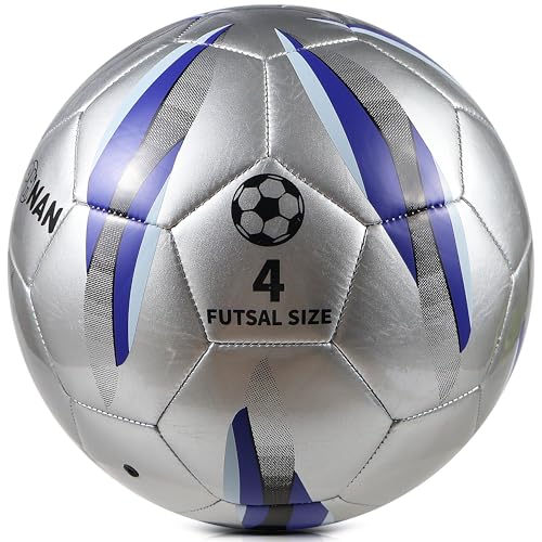 JPHNAN Low Bounce Futsal Ball Size 4 - Indoor Low-Bounce Soccer Ball for Training, Games and Competitions, TPU Cover with Reinforced Stitching, Durable Design for Adults/Youth (Silver,Blue)