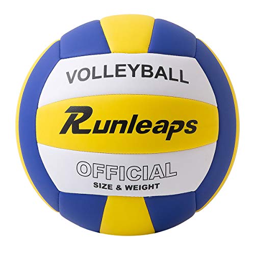 Runleaps Volleyball, Waterproof Indoor Outdoor Volleyball for Beach Game Gym Training, Official Size 5 (Blue-Yellow-White)