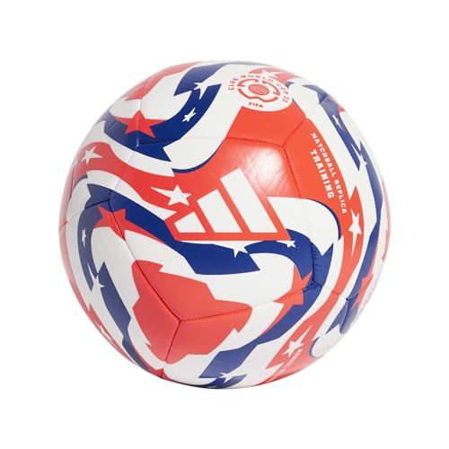 adidas Unisex-Adult FIFA Club World Cup Training Soccer Ball, White/Lucid Red/Power Blue/Black, 5