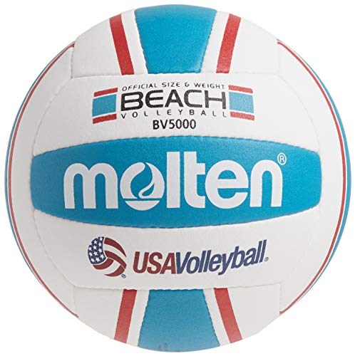 Molten Elite Beach Volleyball, Red/Blue, Hand-stitched Cover, Outdoor Use, 1 Year Warranty