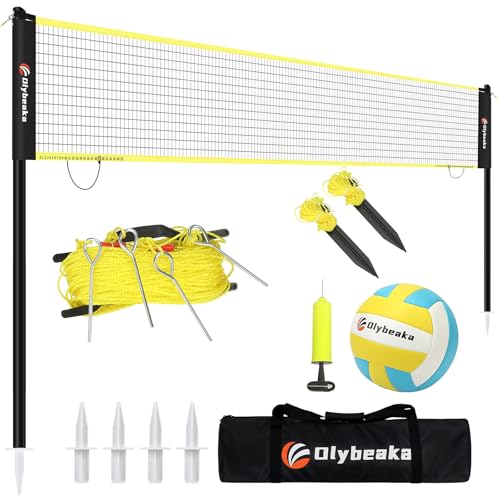 Portable Outdoor Volleyball Net Set for Backyard Beach with Adjustable Poles, Durable 20ft/32ft Net, Soft PU Volleyball & Pump, Carry Bag - Easy Set Up & Durable