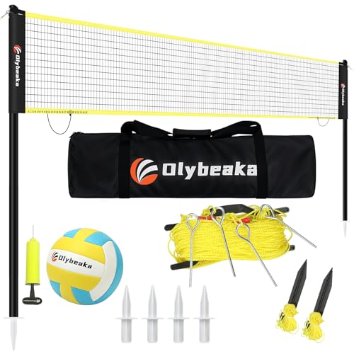 32ft Regulation Size Portable Outdoor Volleyball Net Set System for Backyard Beach with Height Adjustable Poles, PU Volleyball and Pump, Carry Bag, Boundary Line - Easy Set Up & Anti-Sagging
