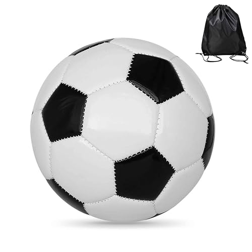 LEKAYIHU Soccer Ball Size 3 Soft PU with Ball Bag for Practice Training Anti-Explosion Design Indoor Outdoor Suitable for School Training Practice (Black White(Thickened), Size 3)