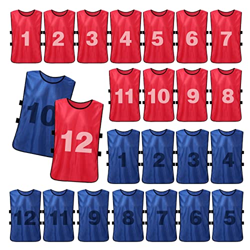 24 Pack Scrimmage Team Soccer Pinnies Vests Jerseys with Belt, Basketball Football Practice Jerseys for Men, Team Training Practice Vests Pinnies for Sports Youth and Adult